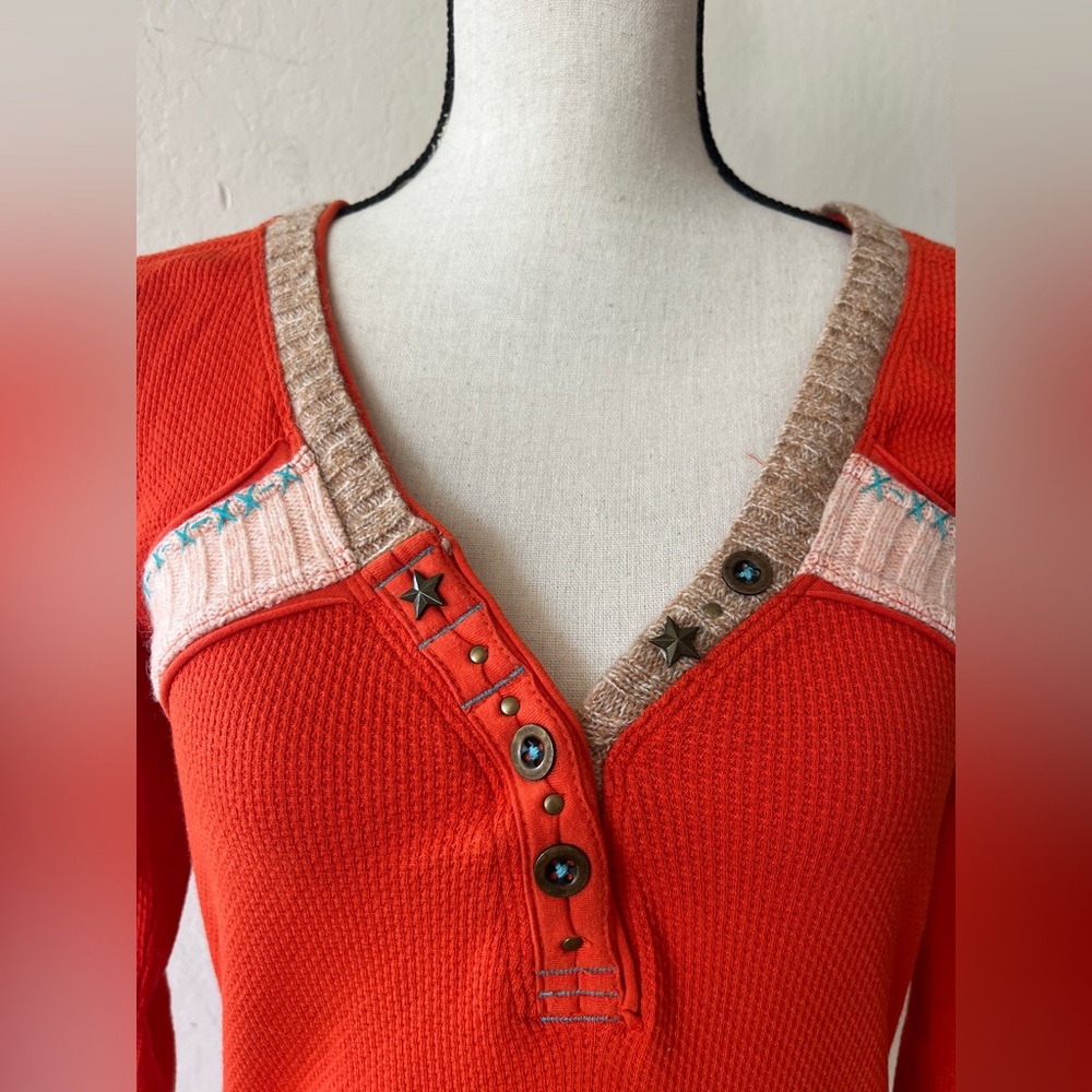 Free People Vibrant Orange thermal Knit Top